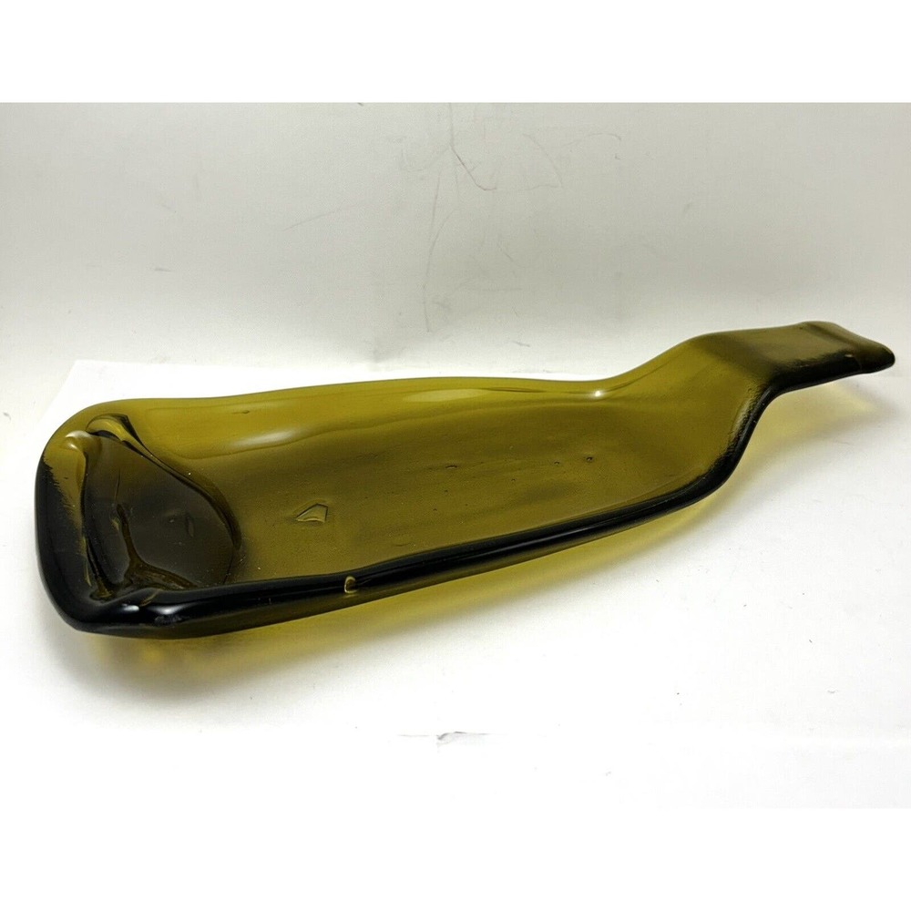Recycled Green Glass Wine Bottle Relish Serving Tray Melted Charcuterie Olive‎